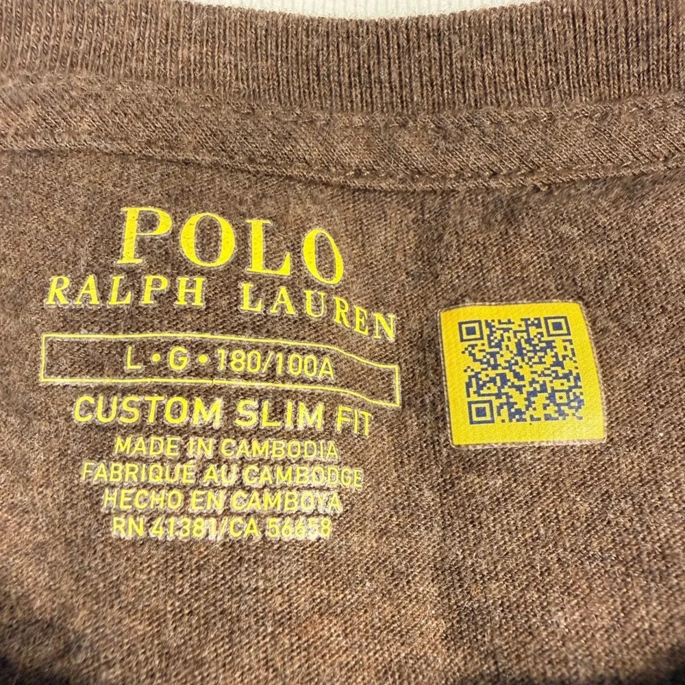 Polo Ralph Lauren Long Sleeve T-Shirt Large Brown Custom Slim Fit Cotton Pony